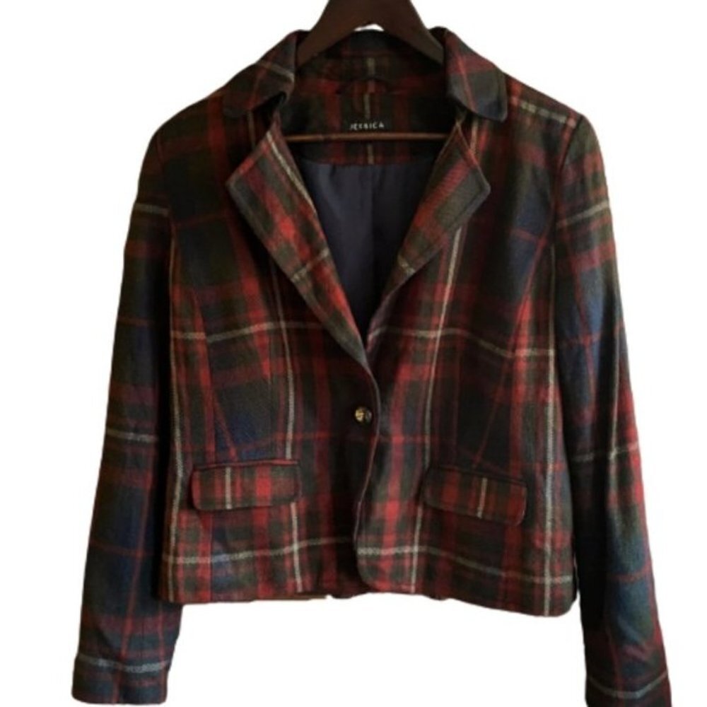 Dark Academia Vintage early 200s Jessica plaid check boxy blazer jacket - Picture 2 of 13